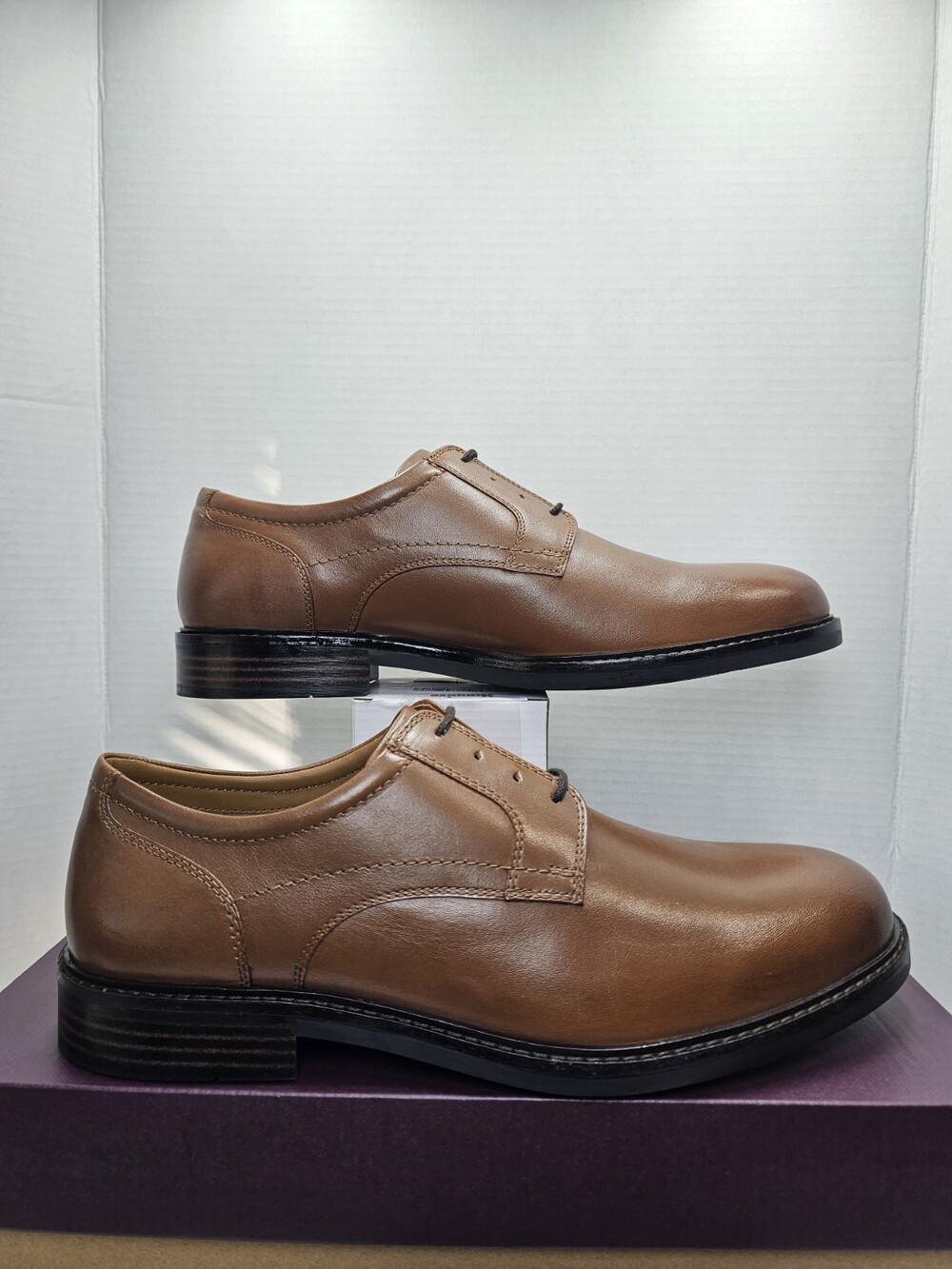 Johnston & Murphy Mason Tan Leather Derby Dress Shoes Plain Toe 12 M